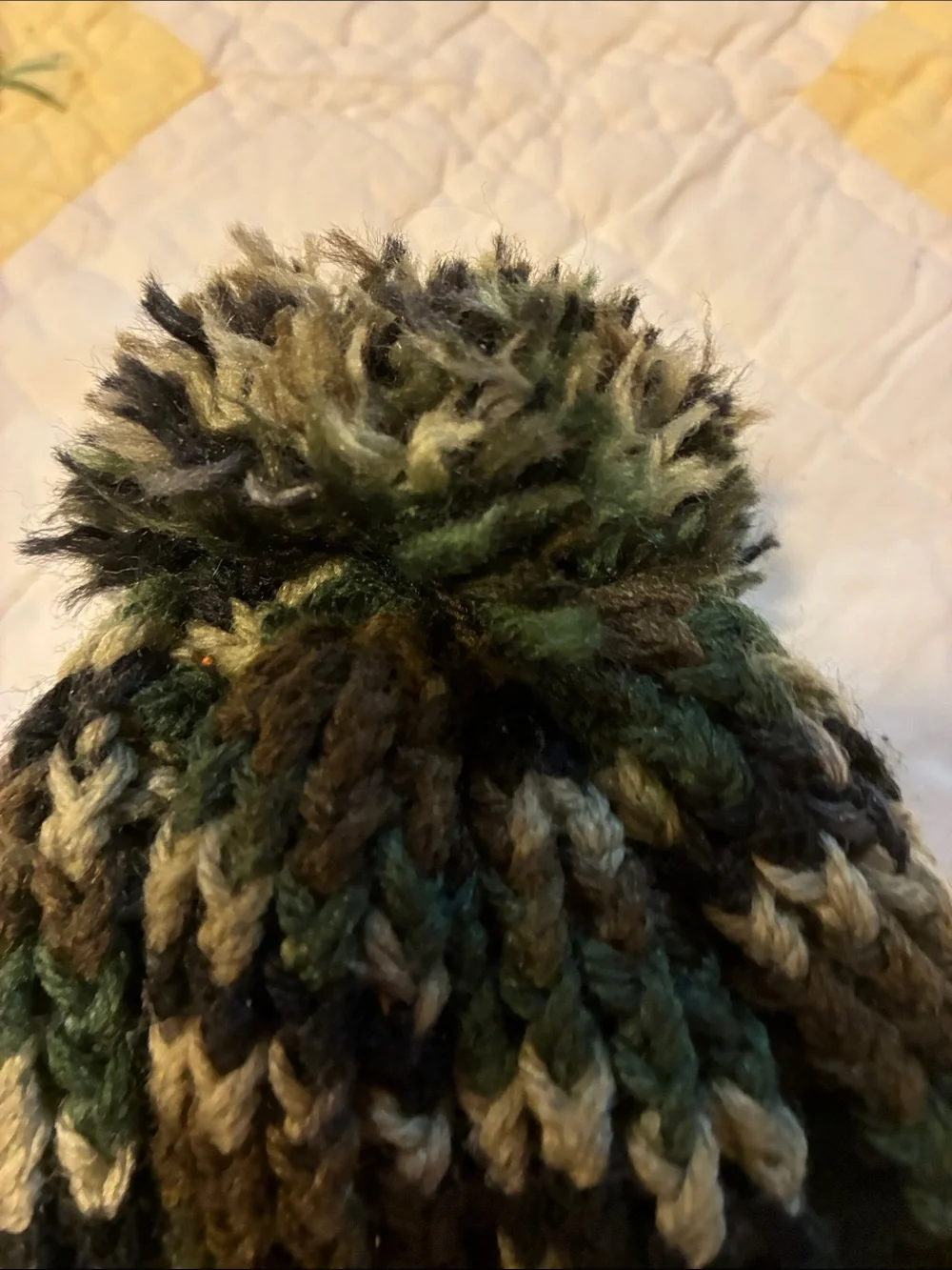 Knit Pom Pom Beanie - Green Multicolor, Handmade